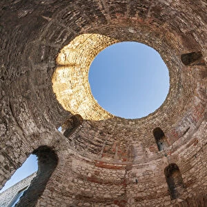 Split, Croatia. Looking upward inside Diocletians Palaces peristyle
