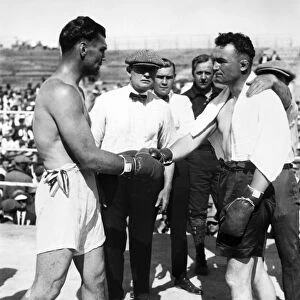 American boxer. With Tom Gibbons at their prizefight, 1923, at Shelby, Montana