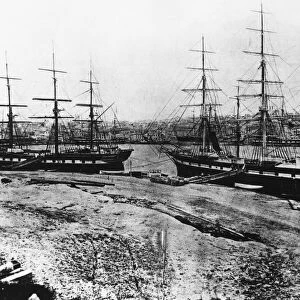 AUSTRALIA: SYDNEY, 1870. Sailing ships at Circular Quay in the harbor of Sydney