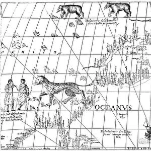 CABOT: NEW WORLD MAP, 1544. Detail from Sebastian Cabots 1544 map of the New World