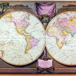 CAPTAIN COOK: MAP, 1808. English double hemisphere map, 1808, by Laurie
