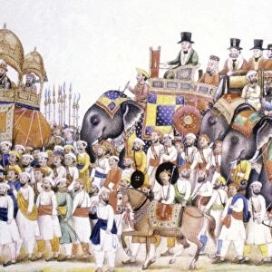 DURBAR PROCESSION of Akbar II, Emperor of Delhi. Watercolor, c1815