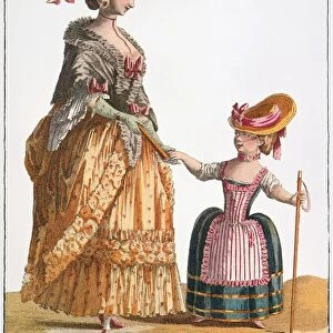 FRENCH FASHION PLATE. A bourgeoise promenading with her daughter. French color fashion plate