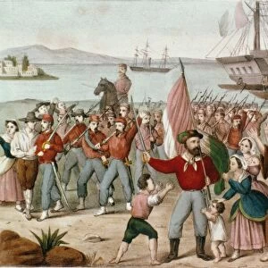 GARIBALDI AT MARSALA. Landing of Giuseppe Garibaldi in Marsala, Sicily, with his 1