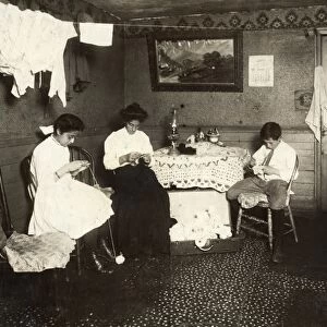 HINE: HOME INDUSTRY, 1912. Mrs. Mary George, daughter Mary and son Aaron working