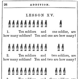 MATH PRIMER, 19th CENTURY. An arithmetic lesson from an American pictorial primer
