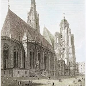 VIENNA: ST STEPHEN S, 1822. St. Stephens Cathedral, Vienna, Austria. Steel engraving, English, 1822, after a drawing by Robert Batty