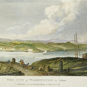 WASHINGTON, D. C. 1800. View of the city of Washington, D. C. as it appeared in 1800. Line engraving, English, 1804, after George Isham Parkyns