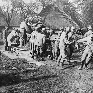 WWI: GERMAN ARTILLERY. German and Austrian artillery detachments pulling a Skoda