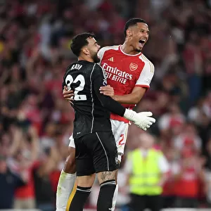 Arsenal Clinches Premier League Victory Over Manchester City (2023-24): David Raya and William Saliba's Jubilant Celebration