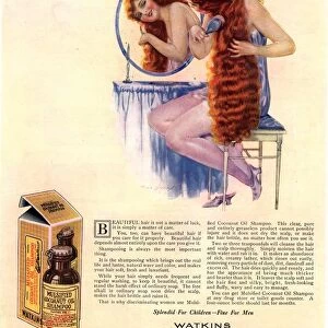 1921 1920s USA brushing mulsified shampoo cocoa nuts oil hair brushing cocoanuts