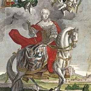 Austria, Vienna, Portrait of Empress Maria Theresa of Austria (Vienna, 1717-1780) on horseback, color engraving