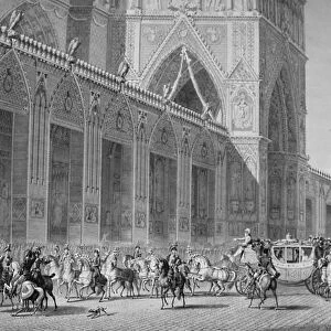 Coronation of Napoleon I, 2 December 1804. Arrival of the Emperors coach at Notre Dame, Paris