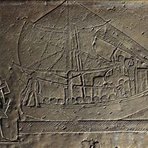 Egypt, Saqqara (Ancient Memphis), Mastaba of Ipi, relief portraying boat with sails and merchants