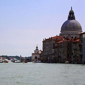 Italy, Venice, Buildings and church by Grand canal