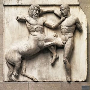 Metope from Parthenon, pentelic marble relief depicting battle between Centaurs and Lapiths