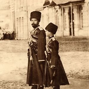 Nicholas II (1868-1918) Tsar of Russia from 1894, and his son the Tsarevich Alexei (1904-1918)