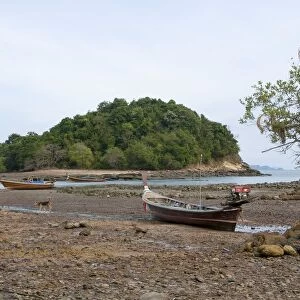 Thailand, Ko Lanta, Sang Kha Ou, boats at low tide