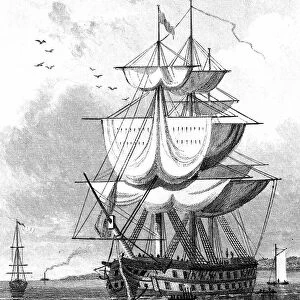 Transportation: Convict ship ready to sail from England to Australia, parts of which
