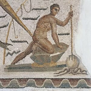 Tunisia, Dougga, Mosaic depicting octopus fishing