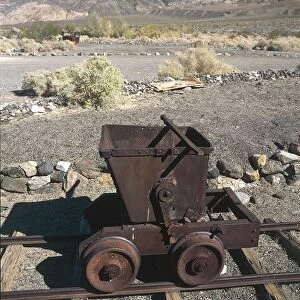 USA, California, Death Valley National Park, Ballarat Ghost Town, Transport trolley in mine