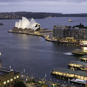 Australia, Sydney, Sydney Harbour, dusk, elevated view