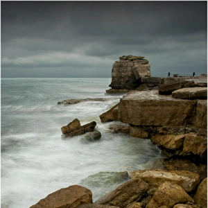 Coastline and Fishermen, Pulpit rock, Isle of Portland, Dorset, England