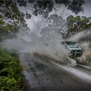 Driving through water on King Island, Bass Strait, Tasmania, Australia
