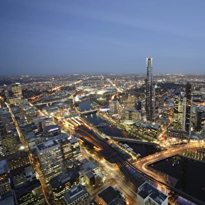 High view of Melbourne and Yarra river at night