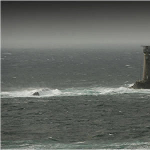 Longships Lighthouse in rough weather, Lands end Cornwall, England