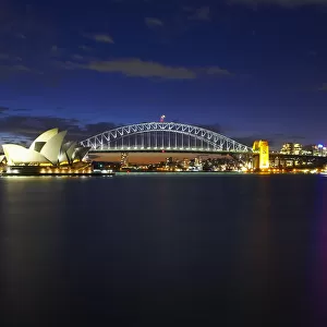 Night view of Sydney Opera House and Harbour Bridge, Sydney Australia