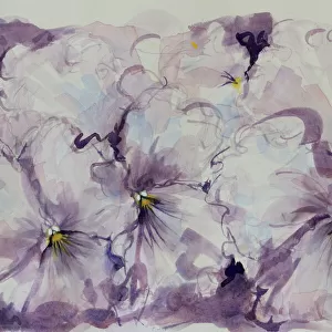 Pretty Mauve Pansies Watercolor Painting
