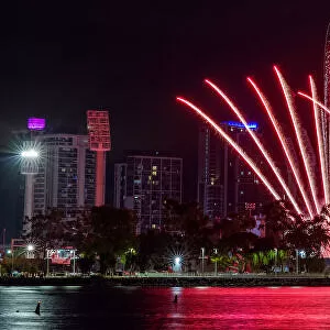 Vibrant multi coloured fireworks display over the Swan river, Perth - Western Australia