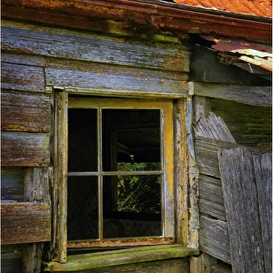 Window in abandoned cottage, Flinders Island, Bass Strait, Tasmania, Australia