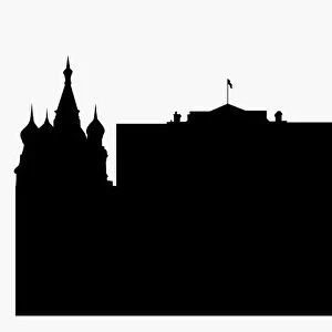 Digital silhouette of Kremlin, Buckingham Palace, Statue of Liberty and Pyramids of Giza