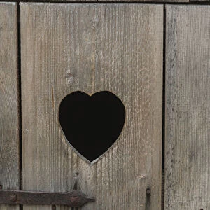 Heart-shaped cut-out in the wooden door of a toilet, Lower Bavaria, Bavaria, Germany