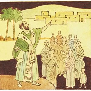 Illustration of St Augustine spreads the word of Jesus Christ and Christianity to the people
