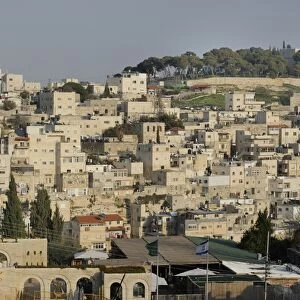 Main entrance to the City of David, bottom, and the Palestinian neighbourhood of Silwan, top, Jerusalem, Israel, Middle East