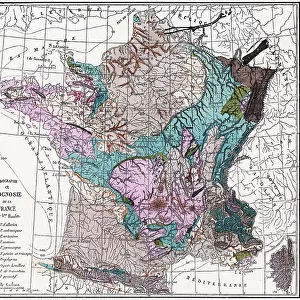 Old engraved illustration of France geological map