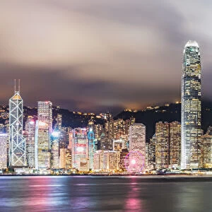 Panoramic of skyline at night, Hong Kong, China