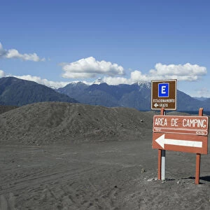 Sign to a campsite, Vicente Perez Rosales National Park, Puerto Varas, Los Lagos Region, Chile