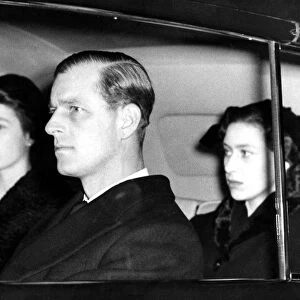 14 February 1952 Queen Elizabeth II, The Duke of Edinburgh, and Princess Margaret