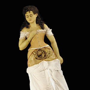 Anatomical model of a pregnant woman (wax & textiles)