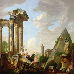 An Architectural Capriccio with a Preaching Apostle before Ruins (oil on canvas)