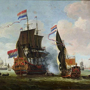 The Arrival of Michiel Adriaanszoon de Ruyter (1607-76) in Amsterdam (oil on canvas)