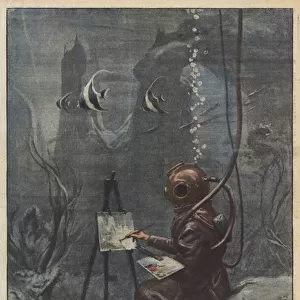 An artist at the bottom of the sea (colour litho)