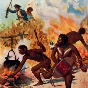 The Australian natives in Captain Cooks time (colour litho)