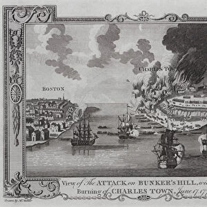 Battle of Bunker Hill and burning of Charlestown, Massachusetts, American Revolutionary War, 17 June 1775 (engraving)