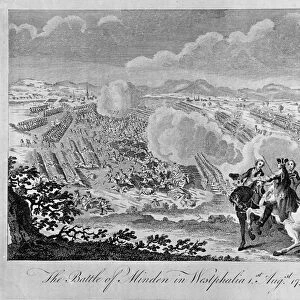 The Battle of Minden in Westphalia, 1 August 1759 (line engraving)