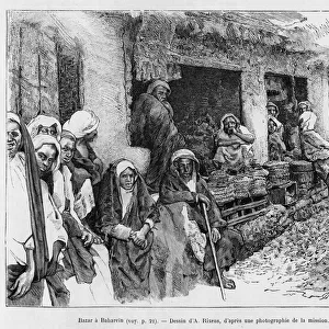 Bazaar a Bahrain, Chad. Engraving by A. Rixens to illustrate the story A Suse